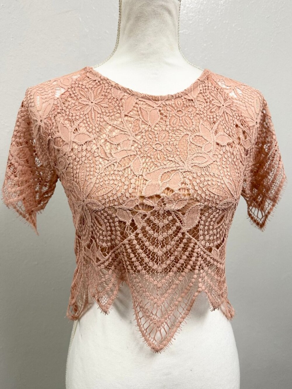 For Love and Lemons Peach Eyelet Lace Short Sleeve Top